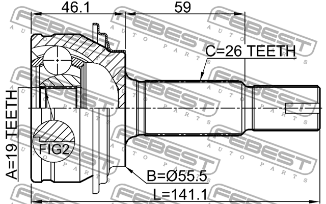 ШРУС внешний 19х55,6х26 TOYOTA YARIS KSP90/NLP90/NSP90/SCP90 05-11 0110-KSP90Z19 0110-KSP90Z19 FEBEST