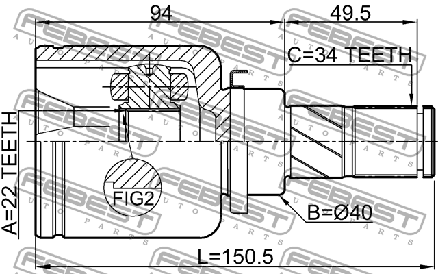 ШРУС внутренний левый 22x40x34 FORD FOCUS CDH 2012- 2111-CDHLH 2111-CDHLH FEBEST