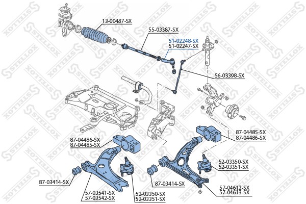 наконечник рулевой левый\ Audi A3 1.6-3.2/1.9TDi/2.0TDi 03 5102248SX 51-02248-SX STELLOX