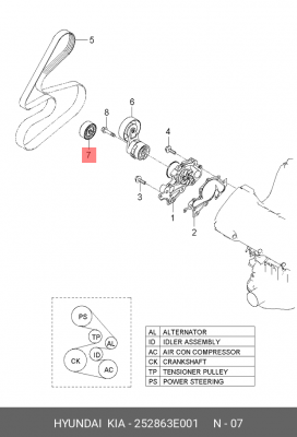 Ролик приводного ремня HYUNDAI Santa Fe (06-) KIA Magentis обводной OE 252863E001 HYUNDAI KIA