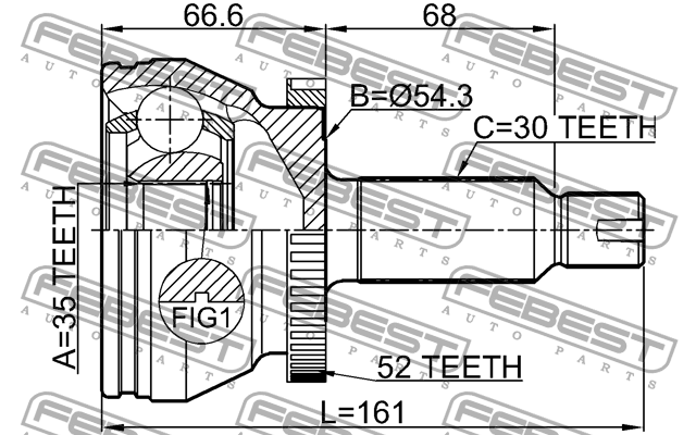 ШРУС внешний HYUNDAI SANTA FE 12 (DM) 2012-2015 1210-DMA52 1210-DMA52 FEBEST