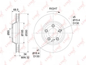 Диск тормозной VW Touareg (02-) AUDI Q7 (06-) PORSCHE Cayenne (02-) передний пра BN-1213R LYNXAUTO