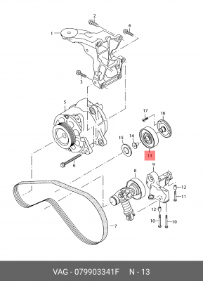 Ролик приводного ремня VW Touareg (06-10) AUDI A5,A6 обводной OE 079 903 341 F VAG
