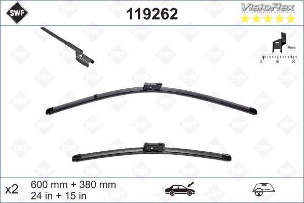 щетки плоские к-т! 600/24'+400/16' LHD\ Nissan Qasqhai all 07> 119262 SWF