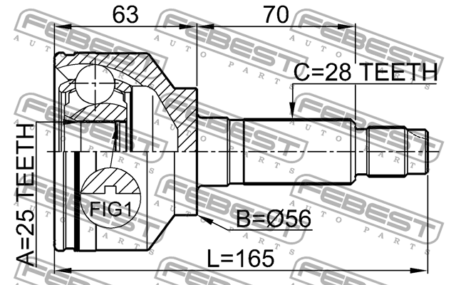ШРУС наружный 25x56x28 2210-SOR FEBEST