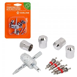 Набор для ремонта вентиля колеса (4 золотника,4 металл.колпачка,1 метчик) AIRLIN ATRS017 AIRLINE