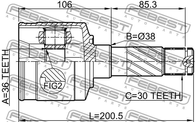 ШРУС внутренний правый к-кт!\ Ford Ranger 06-12, Mazda BT-50 06-11 0511-BT50RH FEBEST