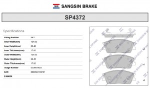 Колодки тормозные KIA Soul (19-) передние (4шт.) SANGSIN SP4372 SANGSIN