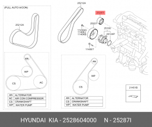 Ролик приводного ремня HYUNDAI Accent (13-) (1.4) обводной OE 2528604000 HYUNDAI KIA