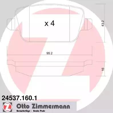 колодки дисковые !задн. 95x43x16 \ Ford Mondeo IV/Kuga/Galaxy 2.0-2.5/1.8TDCi 06 24537.160.1 ZIMMERMANN