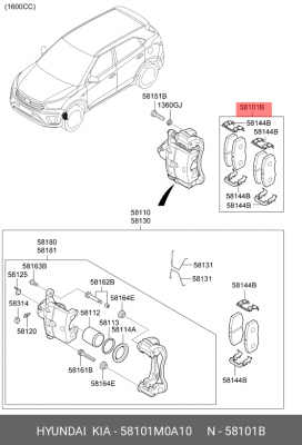 Колодки тормозные передние CRETA 2.0 58101-M0A10 58101M0A10 HYUNDAI KIA
