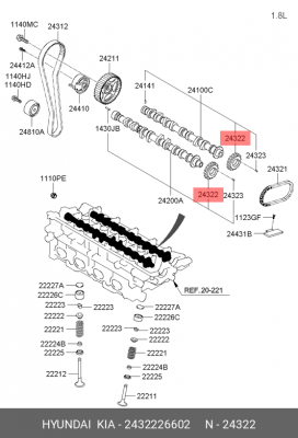 Шестерня HYUNDAI Accent распредвала OE 2432226602 HYUNDAI KIA