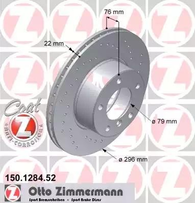 Диск тормозной передний BMW 5 (E39) спорт 150128452 150.1284.52 ZIMMERMANN
