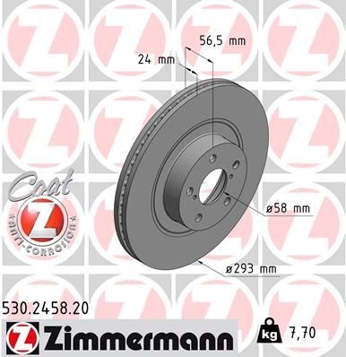 диск тормозной !перед. 293x24/56-5x100 \ Subaru Impreza 2.0 00> 530.2458.20 ZIMMERMANN