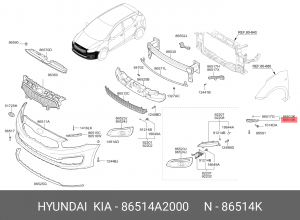 Кронштейн бампера KIA CEED 12- переднего правый (к крылу) 86514A2000 MOBIS