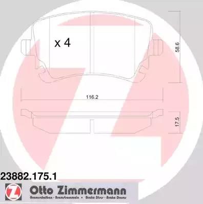 колодки дисковые !задн. 116x59x18 \ Audi A6 RS6/A8 02> 23882.175.1 ZIMMERMANN