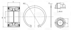 Подшипник ступицы Mazda 3 (08-)/6 (07-) перед. (кмпл:подш./гайка/кольцо) (CS 257 CS2574 TRIALLI