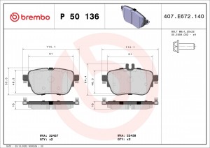 Колодки тормозные MERCEDES E (W213) задние (4шт.) BREMBO P50136 BREMBO