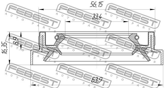 Сальник полуоси (33.4x56.15x8.9x16.35) 95HBS-35560916X 95HBS-35560916X FEBEST