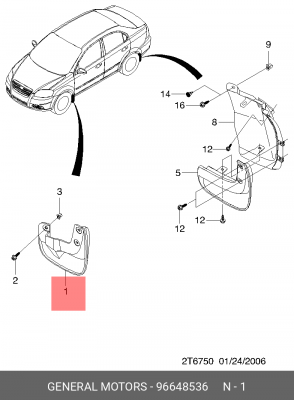 Брызговик CHEVROLET Aveo (06-) передний левый OE 96648536 GENERAL MOTORS