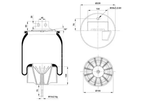 Пневморессора Premium со стаканом (пластик) кронштейн +возд. / 1 шп.); Stralis ( 090030211 SONDER