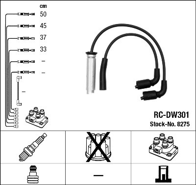 RC-DW 301 к-кт проводов!\ Daewoo Lanos 1.4/1.5 97> RCDW301 NGK