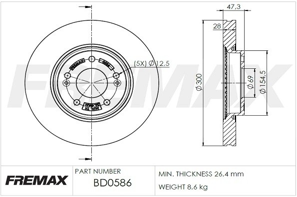 диск тормозной передний!\ Hyundai i30 1.6/2.0/1.6D/2.0D 07> BD0586 FREMAX