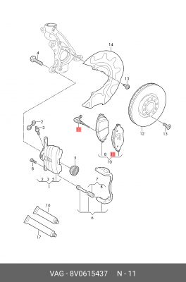 датчик износа тормозных колодок!\ Audi A3/Q3 8V0 615 437 VAG