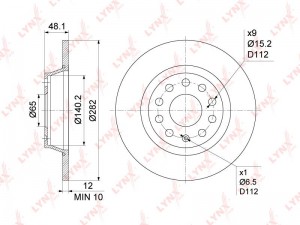 Диск тормозной задний (282x12) подходит для AUDI A3 1.2-3.2 03-12 / Q3 1.4T-2.0D BN-1198 LYNXAUTO