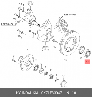 Подшипник ступицы KIA Bongo 3 (06-) (2WD) передней внутренний OE 0K71E33047 HYUNDAI KIA