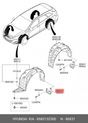 Брызговик HYUNDAI i40 (11-) передний левый OE 868313Z000 HYUNDAI KIA