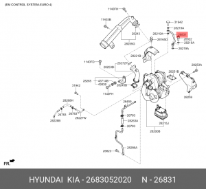 2683052020 Трубка турбины масляная /D6GA (A-TOWN, HD120-170) (оригинал) 2683052020 MOBIS