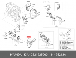 Ремень приводной поликлиновой 6PK2584 HYUNDAI Sonata NF генератора и кондиционер 25212-25000 HYUNDAI KIA