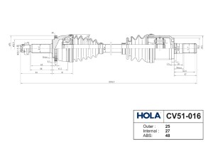 Вал приводной в сборе передний левый CV51016 HOLA