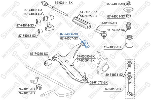 сайлентблок нижн. рычага зад. п.!\ Nissan Primera P11/WP11E all 96> 87-74066-SX STELLOX