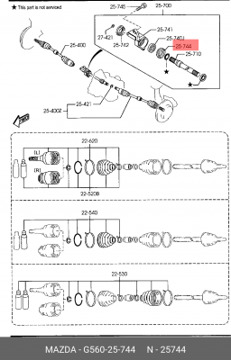Сальник MAZDA 626 (GE) (92-97) полуоси правый (подвесного подшипника) OE G560-25-744 MAZDA