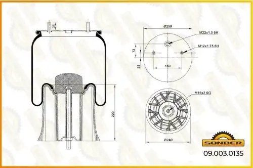 Пневморессора Premium со стаканом (пластик) 2шп.-M12 + 1 отвер.M22 под возд. — 3 090030135 SONDER