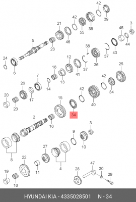 Кольцо HYUNDAI Accent (ТагАЗ),Getz,Elantra (00-) синхронизатора 1/2-й передачи O 4335028501 HYUNDAI KIA
