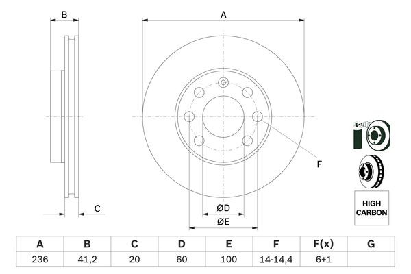 Диск тормозной CHEVROLET Aveo (03-) передний (236мм) (1шт.) BOSCH 0 986 478 192 BOSCH