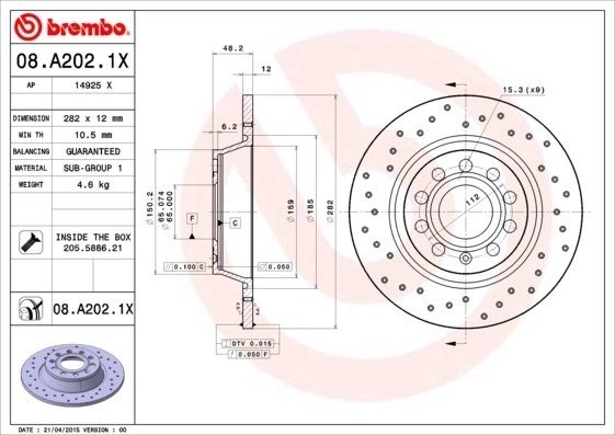 Диск перфорированный Brembo Xtra 08.A202.1X 08.A202.1X BREMBO