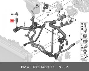 датчик температуры охл.жидк.!\ BMW E46/E39/E60/E38/E65/X5 1.6-6.0i/2.0D 94> 13 62 1 433 077 BMW