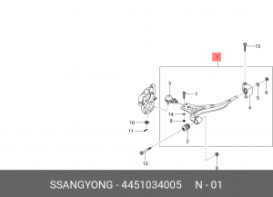 Рычаг подвески SSANGYONG Actyon (10-) (A/T) передней левый нижний OE 4451034005 SSANG YONG