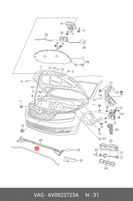 Уплотнитель SKODA Rapid (19-) капота OE 6V0 823 723 A VAG
