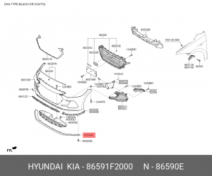 Молдинг бампера HYUNDAI Elantra (15-) переднего OE 86591F2000 HYUNDAI KIA