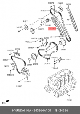 успокоитель цепи ГРМ!\ Hyundai Starex H1 97>/Sorento 03> 243864A100 HYUNDAI