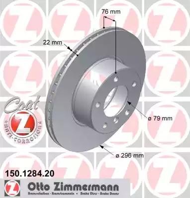 диск тормозной !перед. 296x22/76-5x120 \ BMW E39 2.0-3.5 M47-M62 95> 150.1284.20 ZIMMERMANN