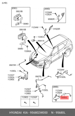 Датчик АБС HYUNDAI Santa Fe (12-) колеса заднего левого OE 956802W000 HYUNDAI KIA