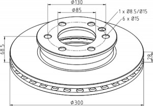 диск тормозной !передний 300x68.5x130x28 n6x15\MB Sprinter/VW Crafter 01627100A PETERS ENNEPETAL