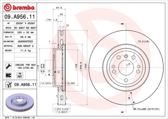 Диск тормозной 09.A956.11 09.A956.11 BREMBO