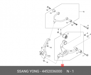 Рычаг подвески SSANGYONG G4 Rexton (20-) передней нижний правый OE 4452036000 SSANG YONG